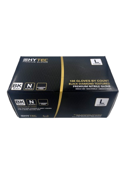 Hytec Black Textured Nitrile Gloves, Powder Free
