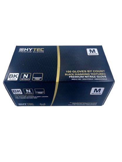 Hytec Black Textured Nitrile Gloves, Powder Free