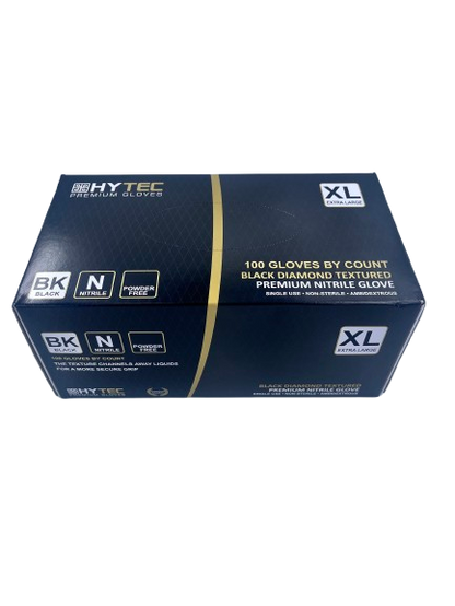 Hytec Black Textured Nitrile Gloves, Powder Free