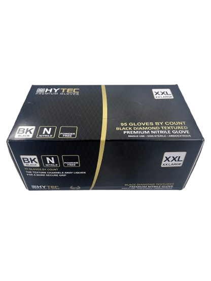 Hytec Black Textured Nitrile Gloves, Powder Free