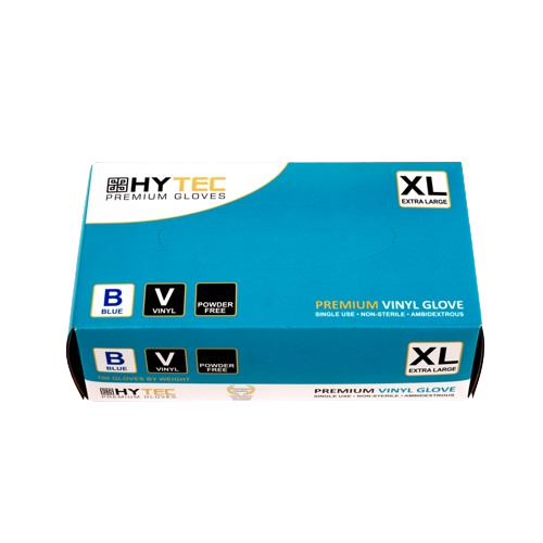 Hytec Blue Vinyl Gloves, Powder Free
